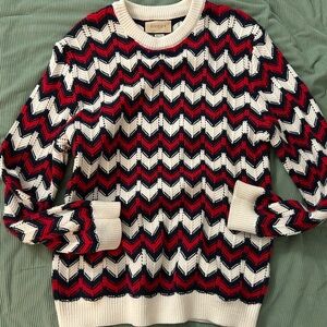Gucci Red and White Knit Sweater Chevron Men Size L